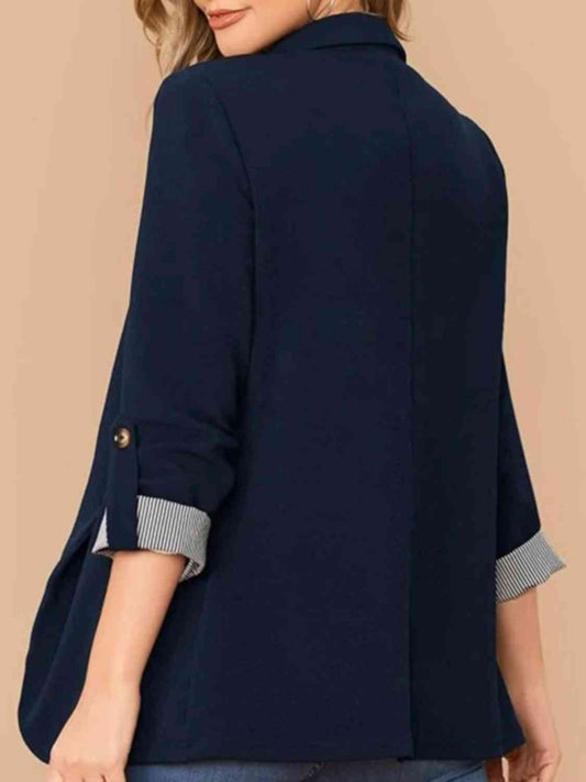 Lapel Collar Roll-Tab Sleeve Blazer Shop One Place