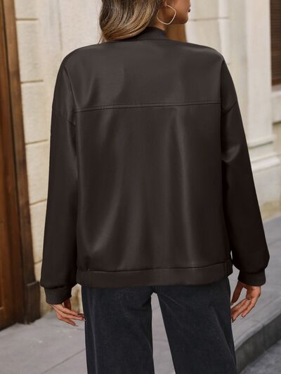 Zip Up Baseball Collar Dropped Shoulder Jacket Shop One Place