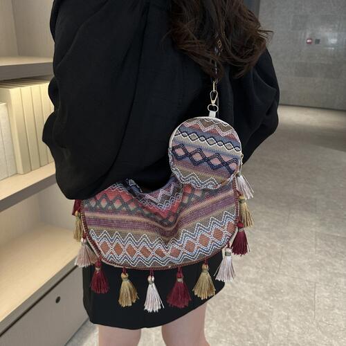 Printed Tassel Detail Crossbody Bag with Small Purse Shop One Place
