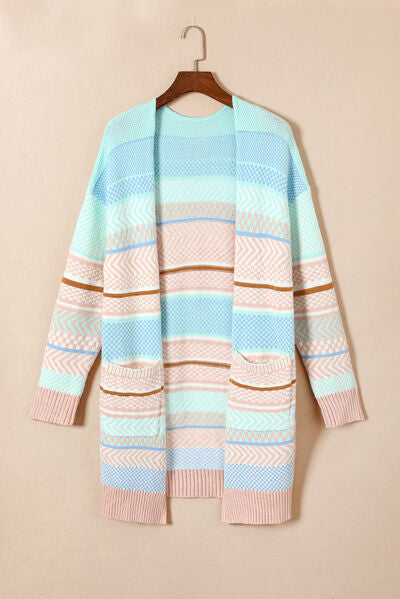 Color Block Pocketed Dropped Shoulder Cardigan Shop One Place