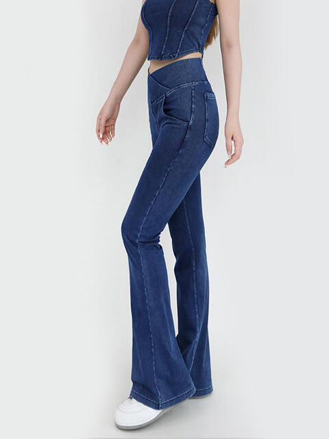 Wide Waistband Bootcut Jeans with Pockets Shop One Place