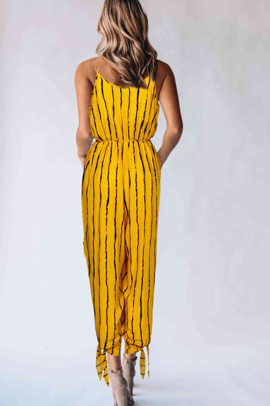 Striped Contrast Tie Ankle Spaghetti Strap Jumpsuit Shop One Place