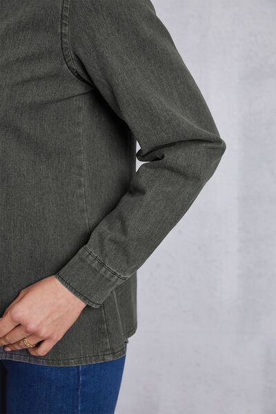 Collared Neck Button Up Denim Top Shop One Place