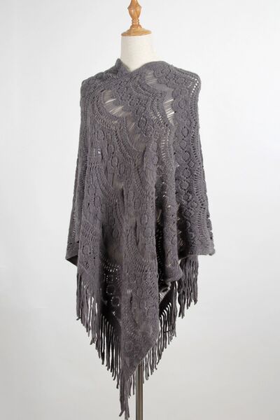 Fringe Openwork Surplice Cape Sleeve Poncho Shop One Place