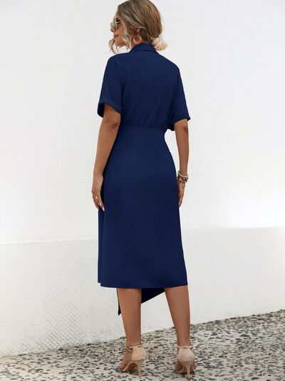 Tied Slit Short Sleeve Dress Shop One Place
