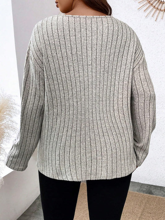 Plus Size Lace Detail Long Sleeve T-Shirt Shop One Place
