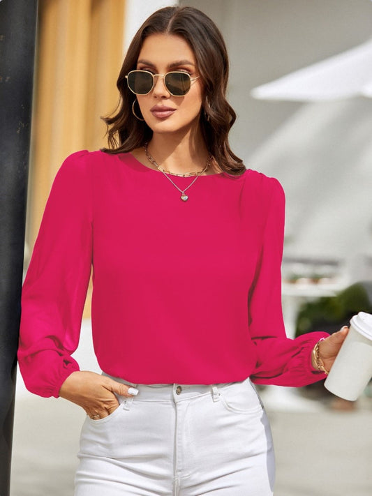 Round Neck Long Sleeve Blouse Shop One Place