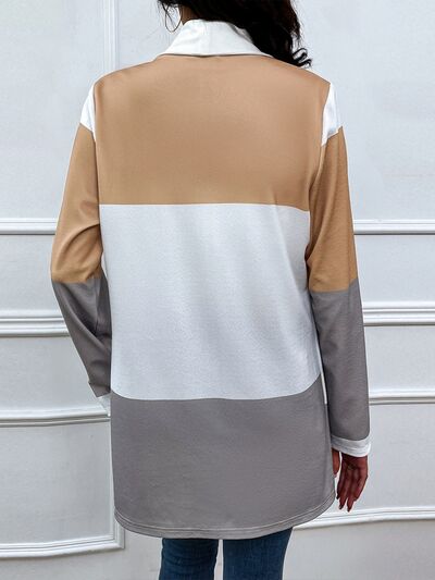 Color Block Open Front Cardigan Shop One Place