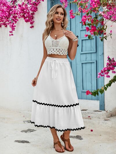 Tied Contrast Trim High Waist Skirt Shop One Place
