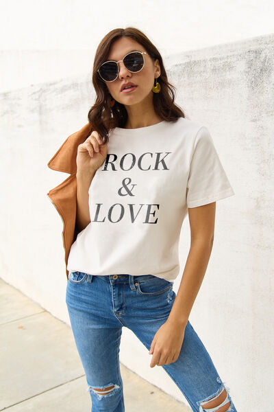 Simply Love Full Size ROCK & LOVE Short Sleeve T-Shirt Shop One Place