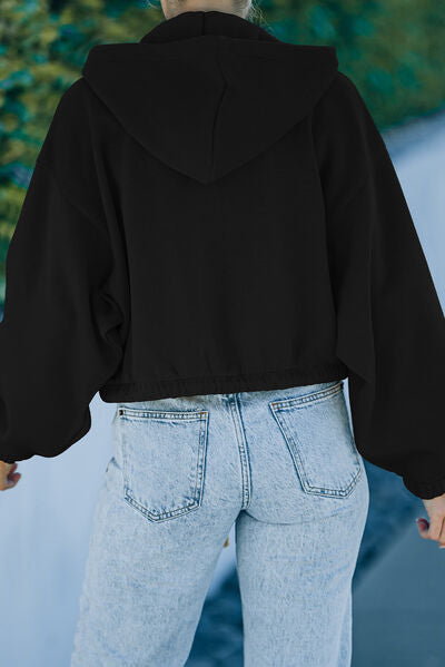 Drawstring Zip Up Hooded Jacket Shop One Place