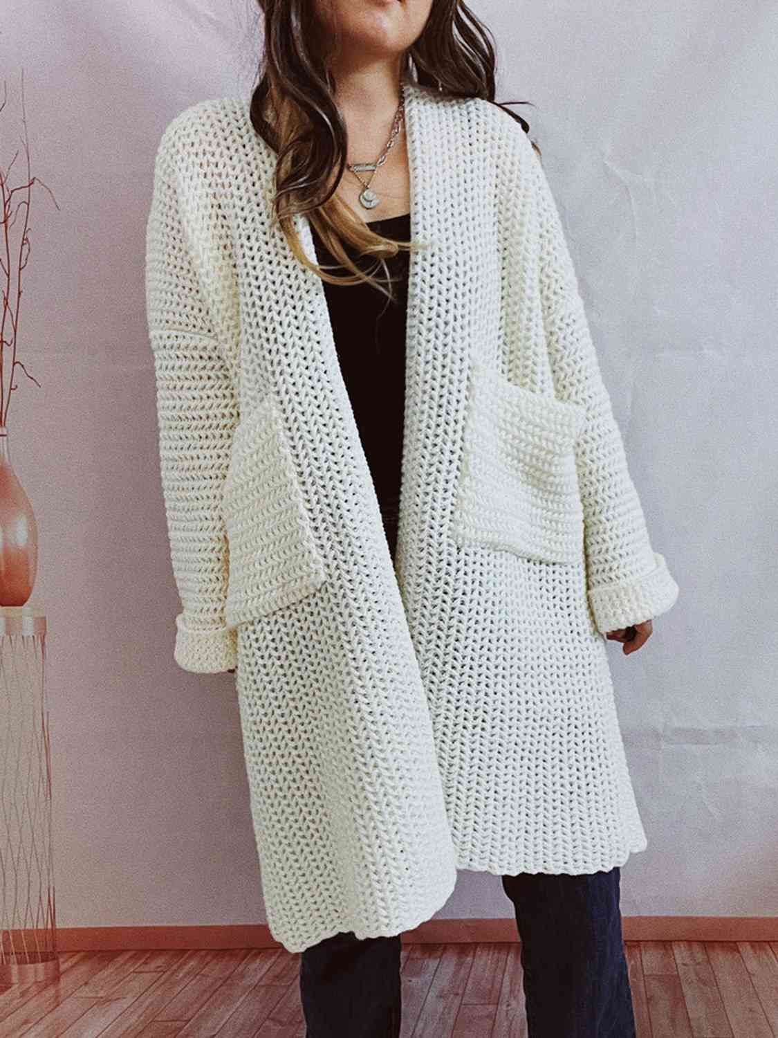 Open Front Long Sleeve Cardigan with Pockets Shop One Place