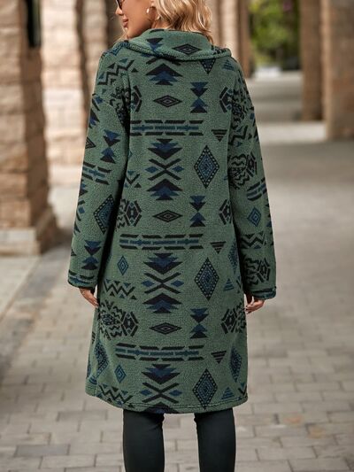 Geometric Pocketed Dropped Shoulder Coat Shop One Place