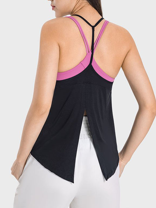 Slit Spaghetti Strap Scoop Neck Active Cami Shop One Place