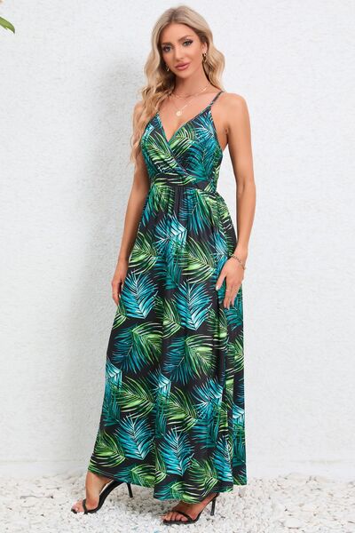Printed Surplice Maxi Cami Dress Shop One Place