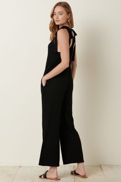 Mittoshop Rib Knit V-Neck Cross Back Jumpsuit Shop One Place