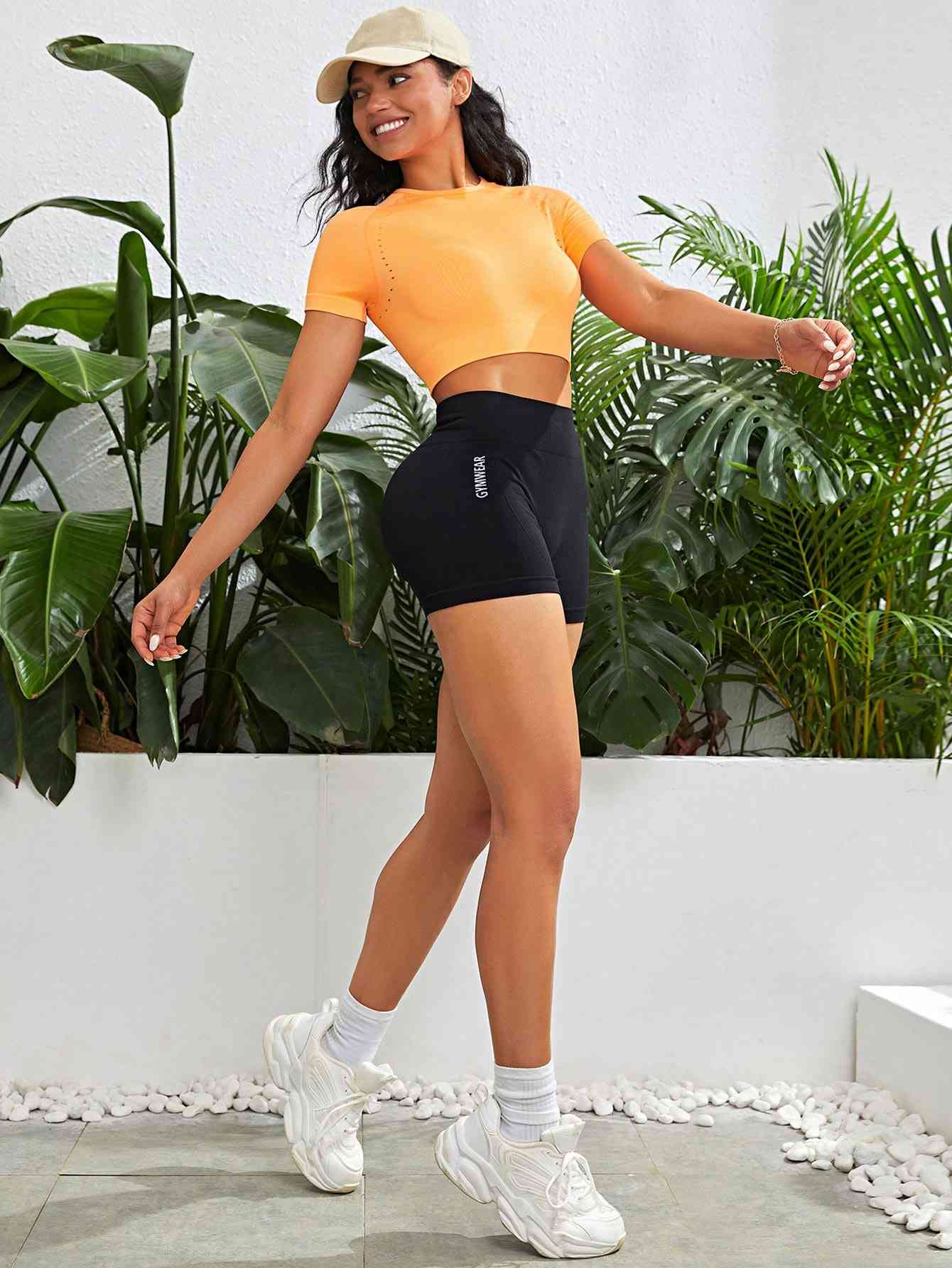 Cropped Round Neck Active Top Shop One Place