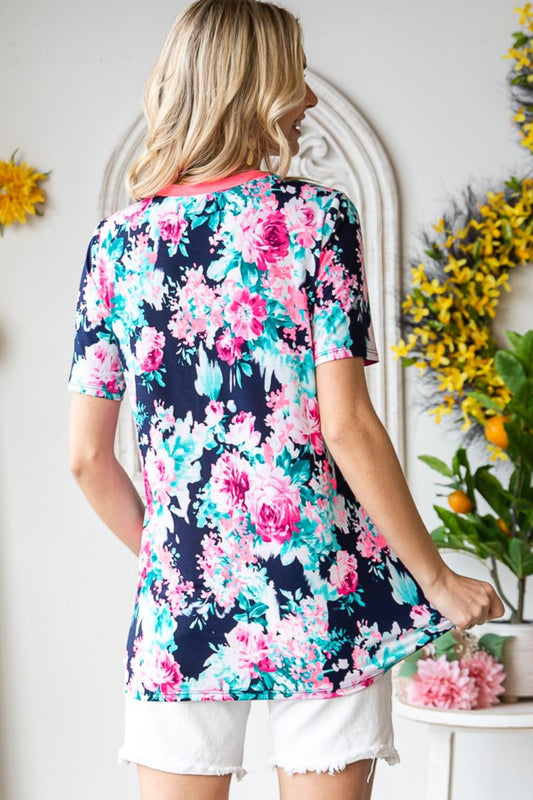 Heimish Full Size Floral V-Neck Short Sleeve T-Shirt Shop One Place