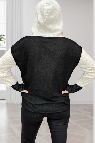 Pocketed Color Block Half Button Hoodie Shop One Place