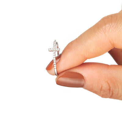Cross Inlaid Zircon 925 Sterling Silver Ring Shop One Place