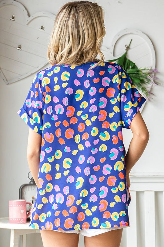 First Love Printed V-Neck Short Sleeve Blouse Shop One Place