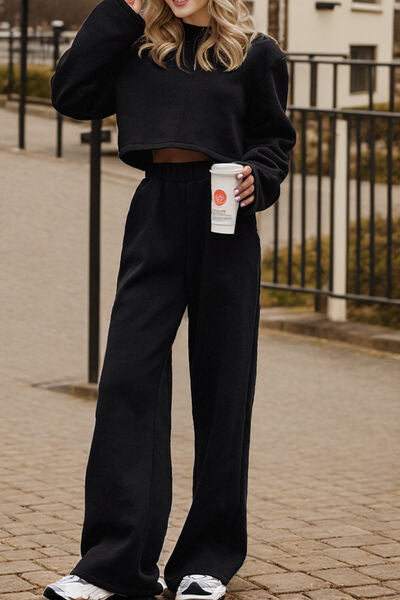 Zip Up Mock Neck Top and Pants Set Shop One Place