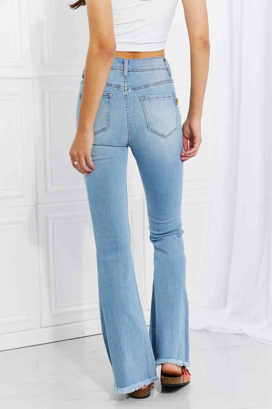 Vibrant MIU Full Size Jess Button Flare Jeans Shop One Place