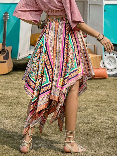 Printed High Waist Handkerchief Hem Skirt Shop One Place