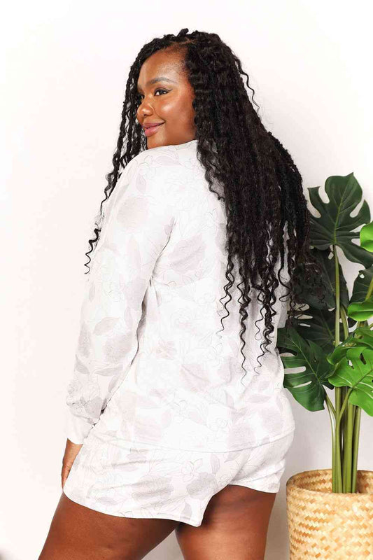 Double Take Floral Long Sleeve Top and Shorts Loungewear Set Shop One Place