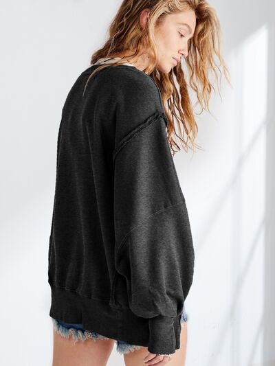 Slit Round Neck Dropped Shoulder T-Shirt Shop One Place