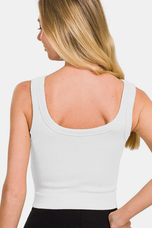 Zenana Ribbed Round Neck Cropped Tank Shop One Place