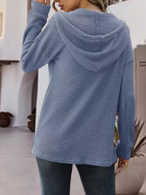 Half Button Up Drawstring Hoodie Shop One Place