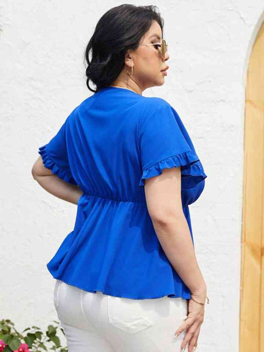 Plus Size Surplice Neck Babydoll Blouse Shop One Place