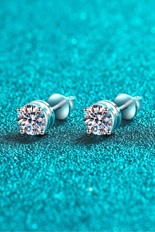 2 Carat Moissanite Rhodium-Plated Stud Earrings Shop One Place