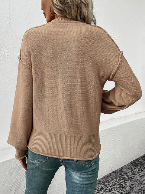 Exposed Seam Round Neck Sweater Shop One Place