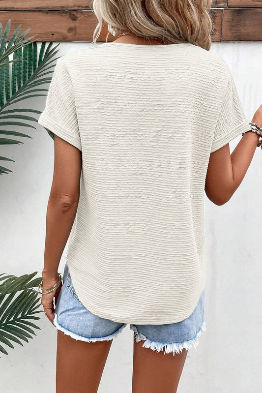 V-Neck Short Sleeve Blouse Shop One Place