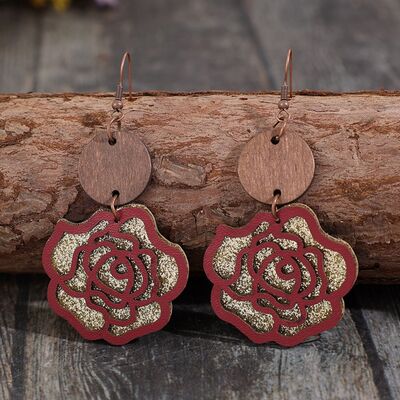 Wooden Alloy Rose Shape Dangle Earrings Shop One Place