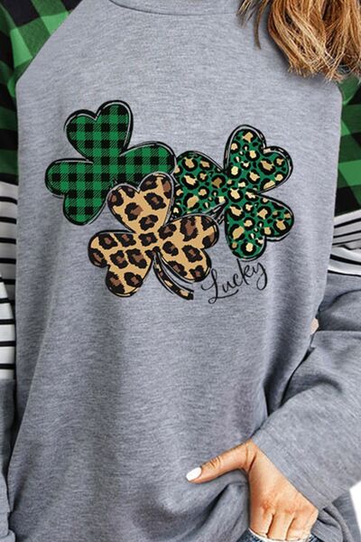 Lucky Clover Raglan Sleeve Sweatshirt Shop One Place