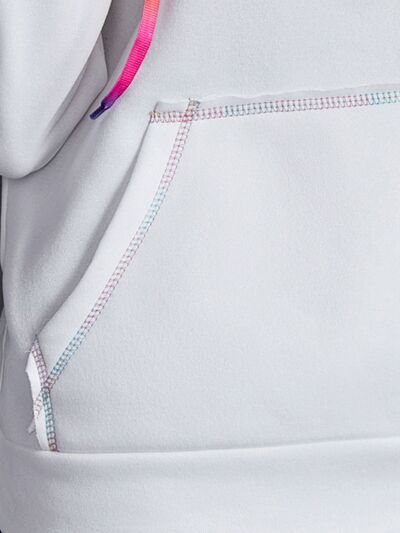 Contrast Stitching Drawstring Raglan Sleeve Hoodie Shop One Place