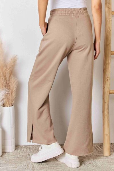 RISEN Wide Waistband Slit Wide Leg Pants Shop One Place
