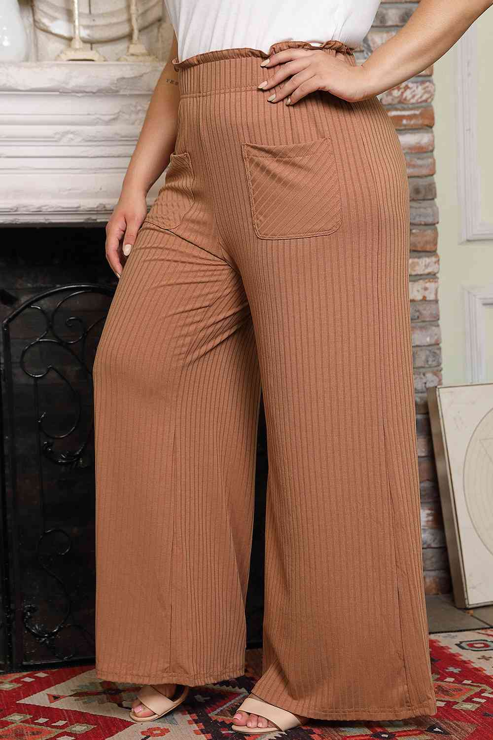 Plus Size Wide Leg Pants with Pockets Shop One Place