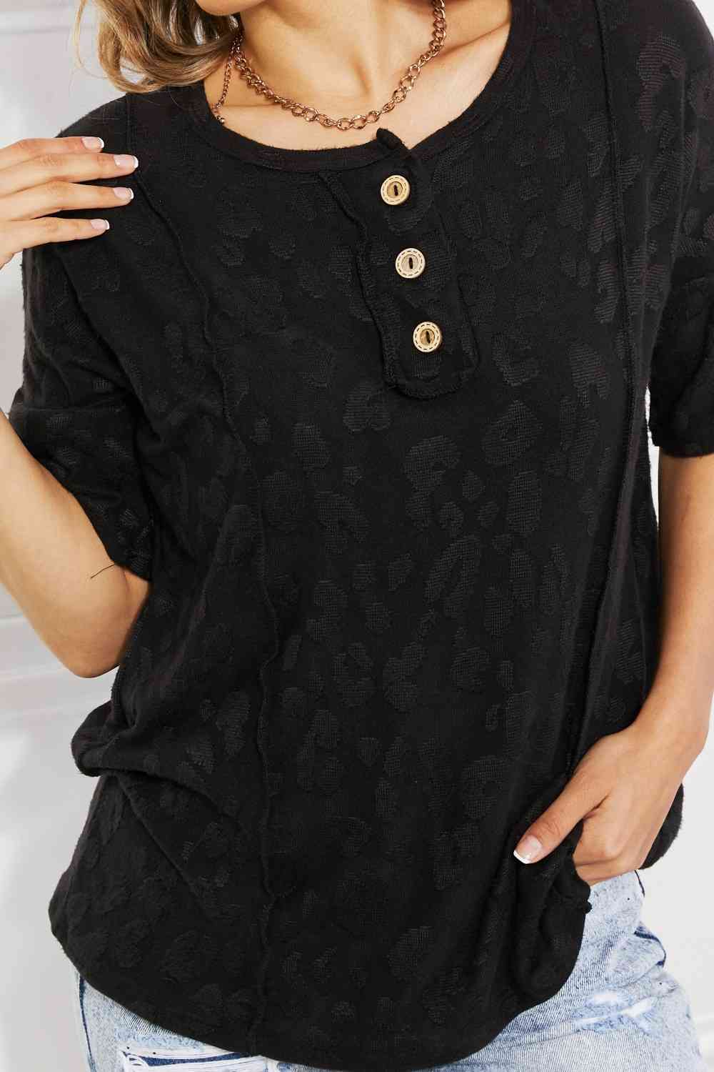 BOMBOM At The Fair Animal Textured Top in Black Shop One Place