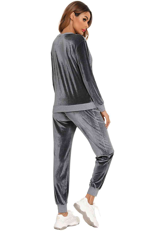 Round Neck Long Sleeve Loungewear Set with Pockets Shop One Place