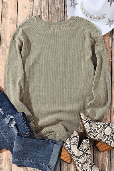 Sequin Round Neck Dropped Shoulder Sweatshirt Shop One Place