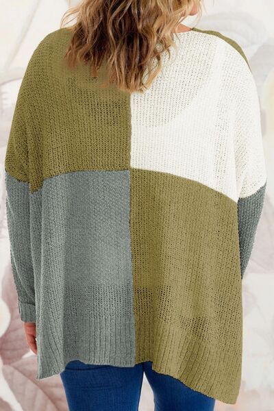 Plus Size Color Block Round Neck Sweater Shop One Place