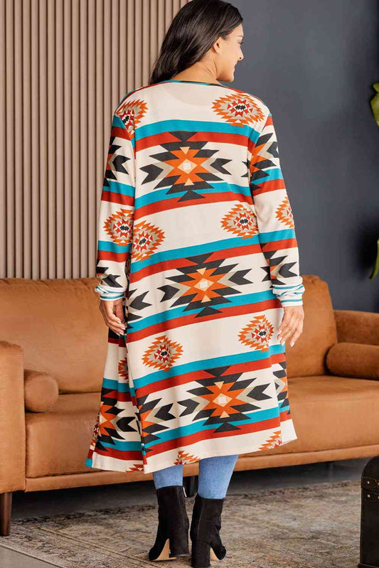 Plus Size Geometric Open Front Longline Cardigan Shop One Place
