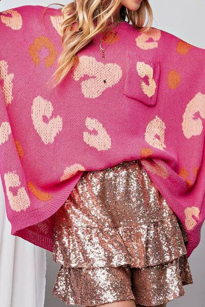 Graphic Batwing Sleeve Round Neck Sweater Shop One Place