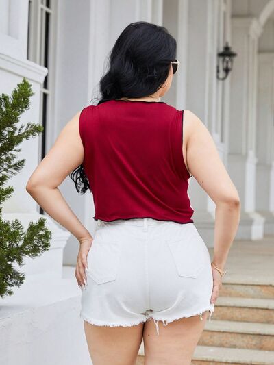 Plus Size Contrast Round Neck Tank Shop One Place