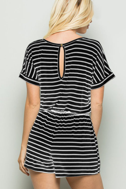 Heimish Full Size Striped Round Neck Short Sleeve Romper Shop One Place