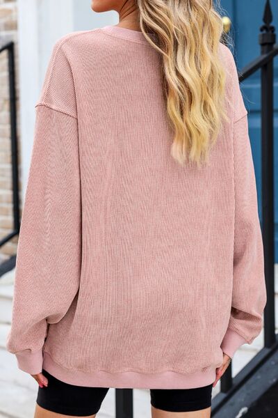 Heart Round Neck Dropped Shoulder Sweatshirt Shop One Place